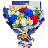 YSHomy Blue Crochet Rose Daisy Bouquet-Large